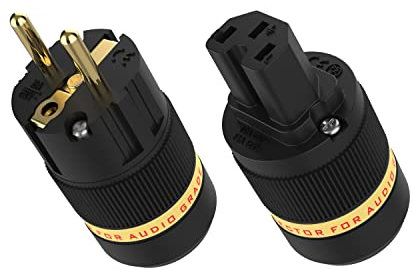 Tertullus 1 Paar Reines Rotes Kupfer Vergoldet High-End Schukostecker VE501G+VF501G IEC Kaltgerätestecker Für Kabel bis 18,0 mm Durchmesser,für DIY Netzkabel