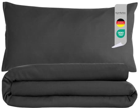 Komfortec Premium Bettwäsche 135x200 mit 1 Kissenbezug 40x80 cm Set aus Gebürstetes Mikrofaser - Anthrazit
