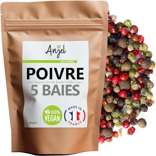 Poivre en Grains 5 Baies 100% Naturel - Mélange Poivre 5 Baies Moulin Cuisine Naturel Vegan Sans Gluten - NCA (50)