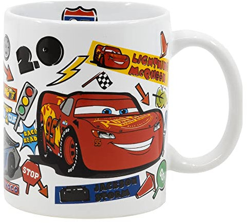 Disney - Tasse de Cuisine Mickey Adventure Travel 325 ml pour Café, Boisson, Chocolat, Autocollants Cars - Coffee Mug Cafeine