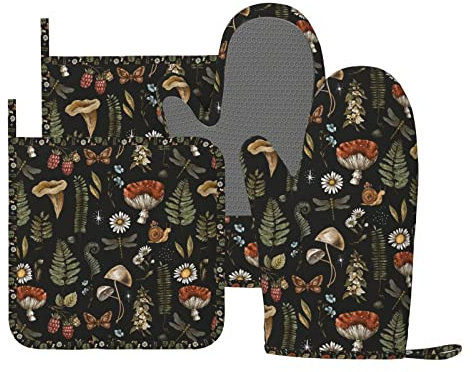 Set di guanti da forno a funghi in silicone vintage con foglie magiche guanti da cucina presine resistenti al calore per chef cottura alla griglia barbecue confezione da 4 guanti