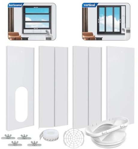Cainda,Kit de ventilación de ventanas de aire acondicionado portátil, kit de ventana de CA portátil, longitud ajustable de 43 a 144 cm