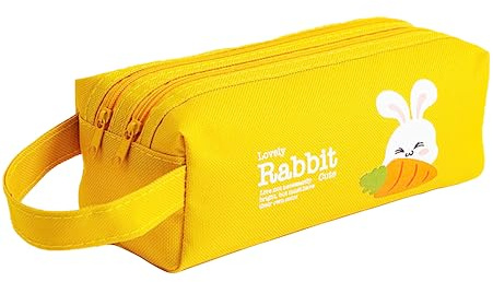EASYLAVIE Trousse Scolaire à Deux Compartiments - Grande Capacité - Pochette en Tissu - 20x7.5cm (Lapin)