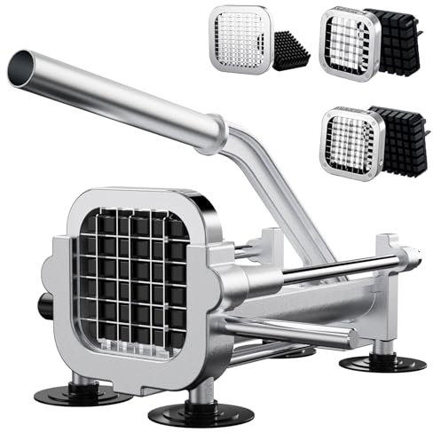 EASCANDY Cortador profesional de patatas fritas, cortador de patatas de acero inoxidable de 12,7 mm, 9,5 mm y 6,35 mm, cortador de patatas resistente para batatas, zanahorias, ñames y pepinos.