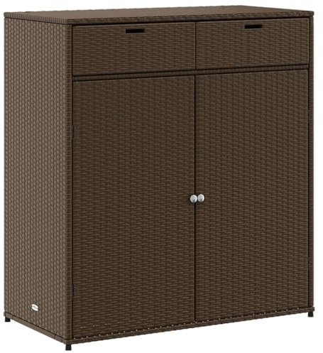 vidaXL Gartenschrank, Geräteschrank mit viel Stauraum, Beistellschrank Schrank mit Türen, Balkonschrank Terrassenschrank, Braun Poly Rattan