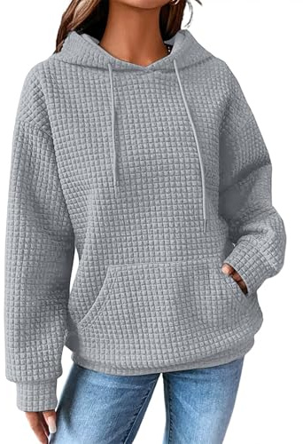 Zeagoo Felpa con Cappuccio da Donna Felpe Oversize Pullover a Maniche Lunghe con Tasche Felpa con Cappuccio Sportiva Invernale Solida Waffle Top Grigio Chiaro M