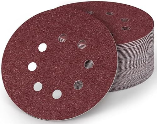 50pcs 125mm Sanding Discs 25pcs Each of 80/120 Grit Hook and Loop Orbital Sander Discs Sandpaper Sheets 8 Holes for Makita Sanding Discs Random Orbital Sander Pads for Drywall and Woodwork