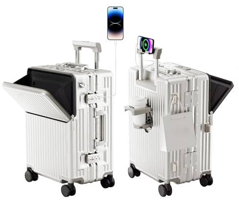 AIWEINY Suitcase Carry-on Luggage Spring-Summer Travel Airline Approved with TSA Lock 360° Wheel PC Hard Shell and Aluminum Frame Pressure-Resistant (White, 26‘’)