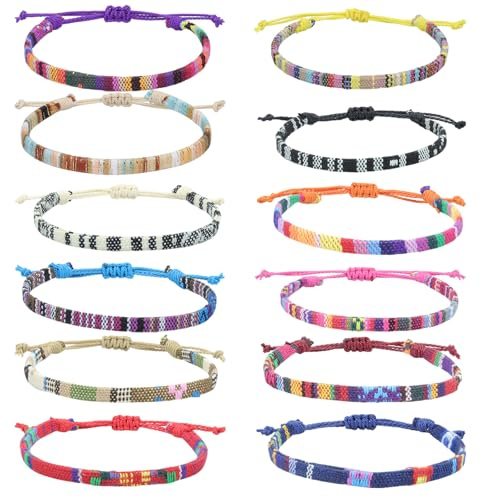 PacuM 12 Pezzi Braccialetti Amicizia Braccialetti Della Fortuna Braccialetto Dell'Amicizia Unisex Gioielli Intrecciati Regolabili Bracciali Bambini Colorati per Uomo Donna