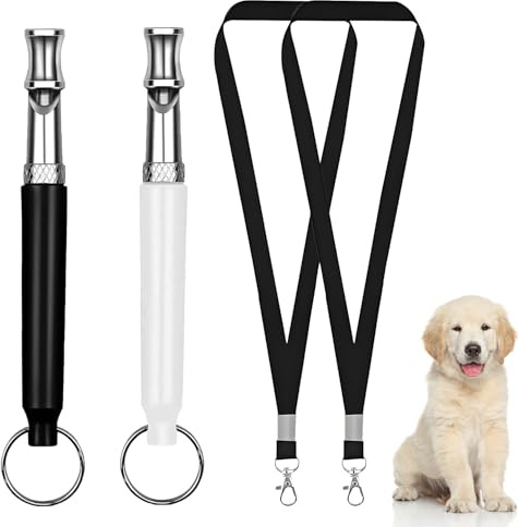 YAWYO Pack de 2 Silbatos para Perros, Silbatos de Entrenamiento con Cordón para Llamado y Antiladridos para la Mayoría de Razas (Negro, Blanco)