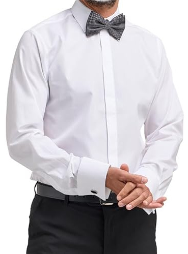 DoubleTwo - Men’s White Tuxedo Dress Shirt - Premium, Classic Fit, Double Cuff Formal Shirt - Easy-Care (Single)