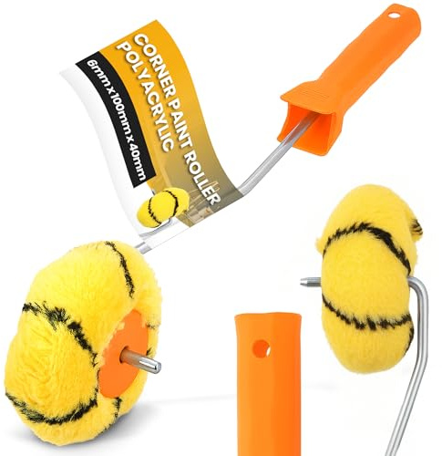 Instalguru Farbroller für Ecken 6x100x40 mm Eckenroller Malerwalze Roller Kanten Innenecken Lackrolle Malerrolle Farbwalze mit Griff Bügel Wandfarbe Emulsions Dispersions Latexfarben