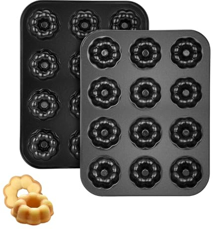 Piszvbej 2 Pack Mini Bundt Cake Pan, 12 Cavity Mini Fluted Tube Cake Pans, Non-Stick Black Carbon Steel Baking Pan, Easy Release Bakeware for Oven Use, Ideal for Home Baking, Parties and Holidays
