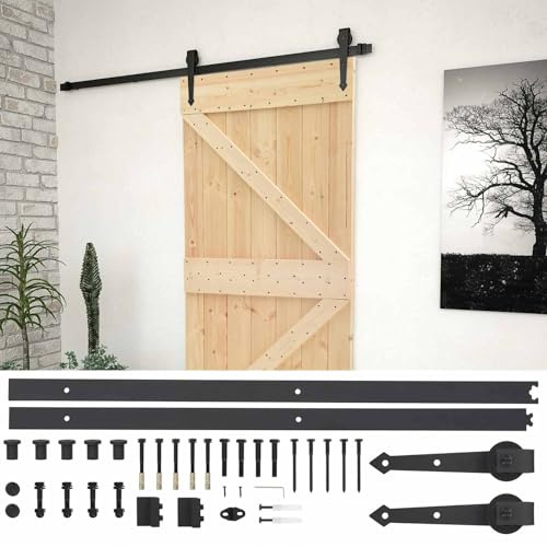 vidaXL Puerta Corredera Natural y Negro 80 x 210 cm, Sala Moderna, Puerta Rectangular, herrajes deslizables, Divisor Funcional, Kit de Montaje en Pino sólido