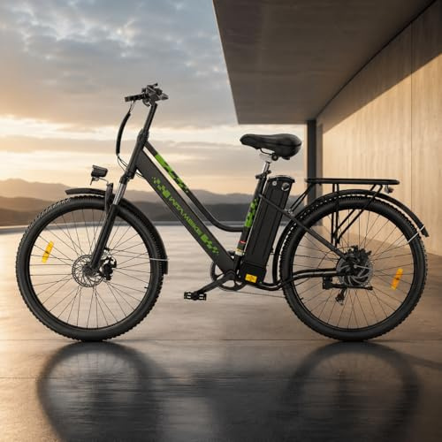 ZAZAWORK 26 Bici Elettrica uomo donna,36V 15Ah Batteria Rimovibile Motore 250W,Autonomia fino a 100 km, 7 Velocità, Freni a Disco, Sospensione Anteriore City E-Bike for Urban Commuters (nero)