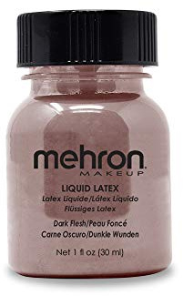 Mehron Makeup Liquid Latex | SFX Makeup | Halloween | Latex Glue for Skin | Prosthetic Glue 1 fl oz (30 ml) (Dark Flesh)