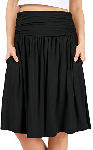 Black Skirts for Women Knee Length High Waisted Flowy A-Line Skirt With Pockets (Size XX-Large)