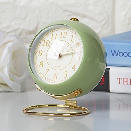 Justup Réveil analogique de 4 pouces,Petite horloge de table silencieuse,Réveil classique rétro,Sans tic-tac,Fonctionne avec piles,Verre HD pour intérieur/salon/cuisine/chambre à coucher (vert)