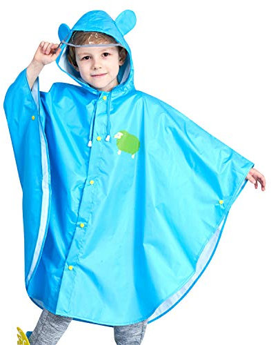 CHIC-CHIC Poncho Pluie à Capuche Bébé Fille Garçon Dessin Animal Mignon Veste imperméable Manteau de pluie (1-2 ans, Bleu Sans Alphabet)