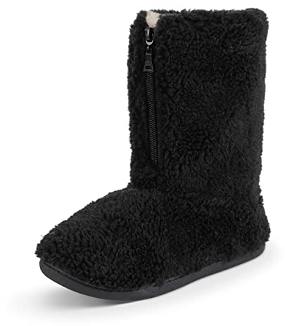 Polar Men’s Memory Foam Slipper Boots - Fleece-Lined Indoor Outdoor House Shoes - Non-Slip Sole & Funny Quote Outsole Detail - Warm Winter Sherpa Bootie Style - Black - UK 10
