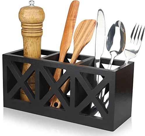 Ayiaren Wooden Silverware Holder Flatware Utensil Caddy Cutlery Holder for Party Wood Silverware Organizer Caddy Storage for Kitchen Countertop Table Knife Fork Spoon Organizer Small Utensil Holders