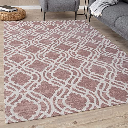 THE RUGS Machine Washable Rug – Trellis Design Rugs for Living Room, Bedroom, Hallway, Flat-weave Area Rugs, (Pink, 120x170 cm)