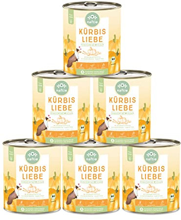 naftie veganes Hundefutter Bio Kürbis Liebe - Veggie Nassfutter Menü mit Süßkartoffeln & Kichererbsen - glutenfrei purinarm - Diät-Futter - 6X 800g
