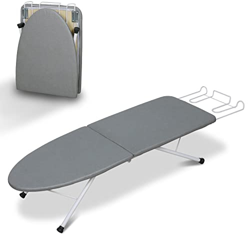 ZOES HOMEWARE Tabletop Ironing Board,Portable Iron Board with Iron Rest, Foldable Small Ironing Board with Heat Resistant Cover and 100% Cotton Pad, 31.5x11.8x7, Grey