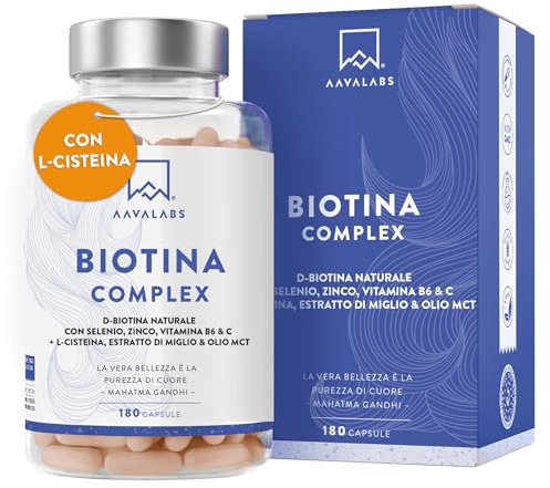Biotina Capelli con Selenio Zinco Vitamine per Capelli Acido Folico Miglio L-Cisteina MCT Olio di Cocco - Integratore per Capelli, Pelle, Unghie Biotin - Integratori Capelli Donna Uomo - 180 Capsule
