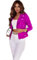 Charcoal Fashion Women's Short Length Faux Suede Biker Jacket-Fuchsia-16