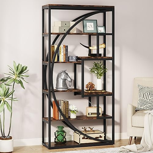Tribesigns Bookshelf, Industrial 5-Tier Etagere Bookcase, 70.8 inch Tall Bookshelf with 8 Open Storage Shelf, Book Shelf Display Tack Shelving Unit for Home Office Living Room, Rustic Brown