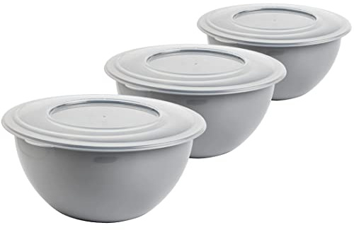 2friends Schüssel Modell Leya, 3x Schüssel mit Deckel 5L, Rührschüssel Set, Salatschüssel mit Deckel, Schüssel Set, Plastikschüssel BPA-frei, hellgraue Schüsseln, Rührschüssel mit Deckel, Ø 28 cm