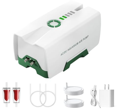 Ghosthorn Quiet AC/DC Aquarium Air Pump 8000mAh Battery Powered Aquarium Bubbler with 73 Hours Battery Life 2-Outlet Rechargeable Bait Aerator Adjustable Oxygen Pump, Power Outages and Emergency