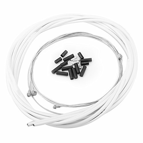 Baxnore Set di cavi freno per bicicletta con guaina, kit di ricambio anteriore e posteriore con cavi da 1,1 m e 1,7 m, terminali, guaina da 5 mm e 4 mm. (Bianco)