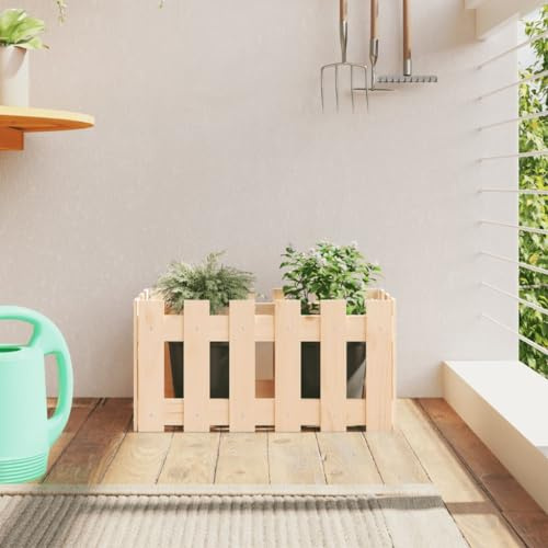 HaoChrymec Recinzione Giardino Esterno con Vaso Integrato, Staccionata in Legno Massello di Pino Naturale, Separe da Esterno Rustico, Steccato per Piante e Fiori, 60x30x30 cm