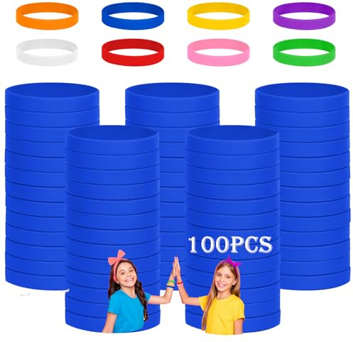 HONTIUS Braccialetti in silicone per bambini, 100 pezzi, blu, in silicone, colore verde, 7, per scuola, insegnanti, team, feste, bambini (per 8-12 anni)