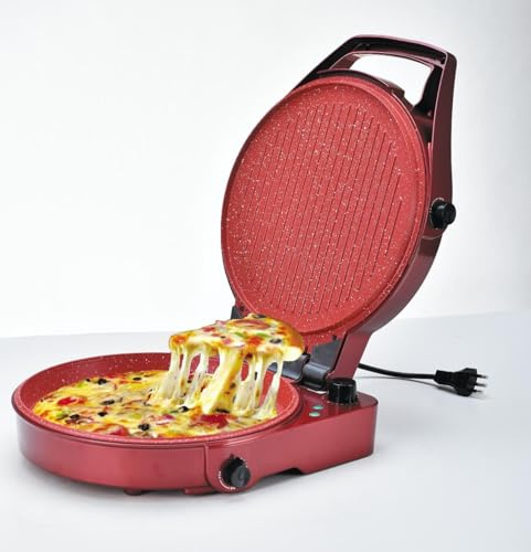 DRINKPOD 12-Inch Pizza Maker & Electric Griddle – Nonstick, 180° Flat Open, Dual Heating Plates, Adjustable Temp & Timer – Ideal for Pancakes, Crepes, Quesadillas, Grilled Cheese