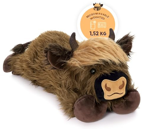 shownicer Cojín térmico de peluche de vaca de las tierras altas, 1,7 kg, cojín de peluche calentable para microondas, animales de peluche, regalo para adultos, niños, 3 años (marrón, 50 cm)