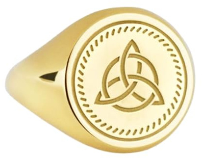 LKBEADS Triquetra i 925 sterlingsilver | Guldpläterad ring | Sigillring i rund form, 14 x 14 mm | Bandstorlek US 5–12,5 avelaibal | LKDR_0013