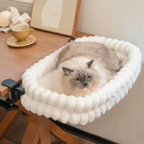 CheerPals Lit pour Chat Bureau Pliable, Hamac Chat Suspendu avec Support en Métal Robuste (2 KG), Panier Réversible Hiver/Été pour Table, 60x38x12 cm