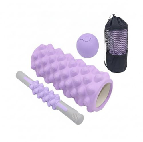 JISADER Foam Roller Set, Rodillo Masaje Muscular con Bola Fascia, Kit Pilates, 33cm, Púrpura claro, 33cm