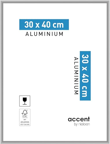 accent by nielsen Aluminium Bilderrahmen Accent, 30 x 40 cm, Silber | Aluminium Fotorahmen im Hoch- & Querformat zum Aufhängen Silber matt Echtglas
