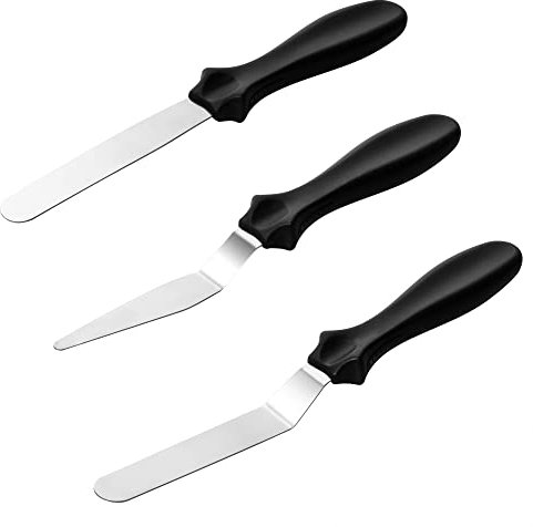 Jazooli Cake Palette Knife for Baking Accessories, Set of 3 Offset Pallet Knife Made with Stainless Steel, Angled Icing Spatula for Cake Decorating, Smoothing Icing and Cooking, Frosting Pastries