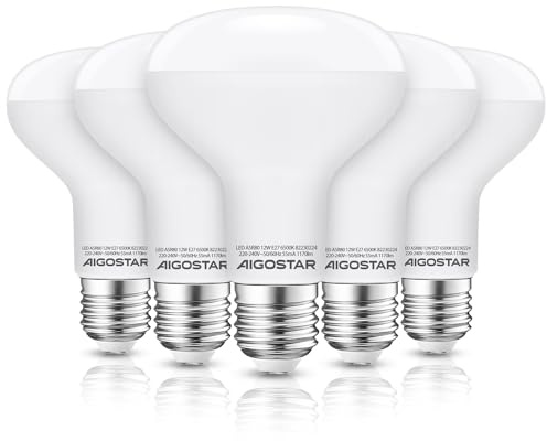 Aigostar - Pack de 5 Bombilla LED E27 12W R80,luz blanca 6500K, 1170 lúmenes, Ángulo 170°, No regulable