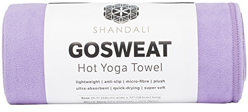 Shandali Hot Yoga GoSweat Microfiber Hand Towel in Super Absorbent Premium Violet Suede for Bikram, Pilates, Gym, and Outdoor Sports. 16 x 26.5 inches.