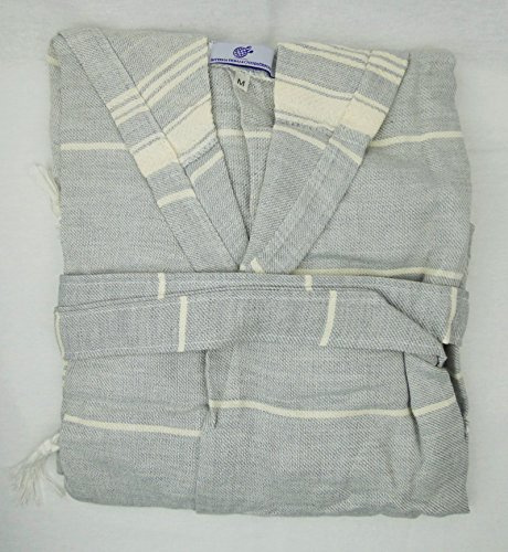 International Goods Depot Luxury Turkish Pestemal Material Unisex Bathrobe Sauna Turkish Bath Spa Robe Series (SMALL, GREY)