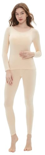 Vinconie Women Base Layer Thermal Shirt Long Underwear Set Thermo Sport, 1 Pack Beige, M