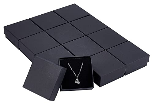 nbeads 12 Styck Kartongsbox Svart Smyckelåda Presentlåda Ringlåda för Halsband Ring Smycke Förvaring och Display Julpresent, 7 x 7 x 3,5 cm