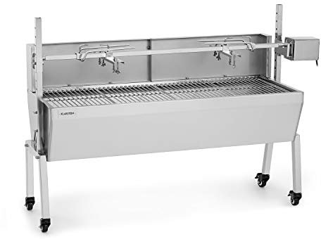 Klarstein Asador Giratorio Electrico, 2 en 1, Barbacoa con Rejilla Exterior de Acero Inoxidable, Parrilla de Cerdos y Pollos Extra Grande con Ruedas