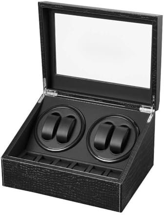LINGFANSTORE Automatische Uhrenbeweger Box,luxuriöser Uhrenbeweger,Uhrengehäuse mit leisem Mabuchi Motor,PU-Leder Uhrengehäuse mit Netzteil,Lagerung Schmuckschatulle… (Muster der Krokodile)